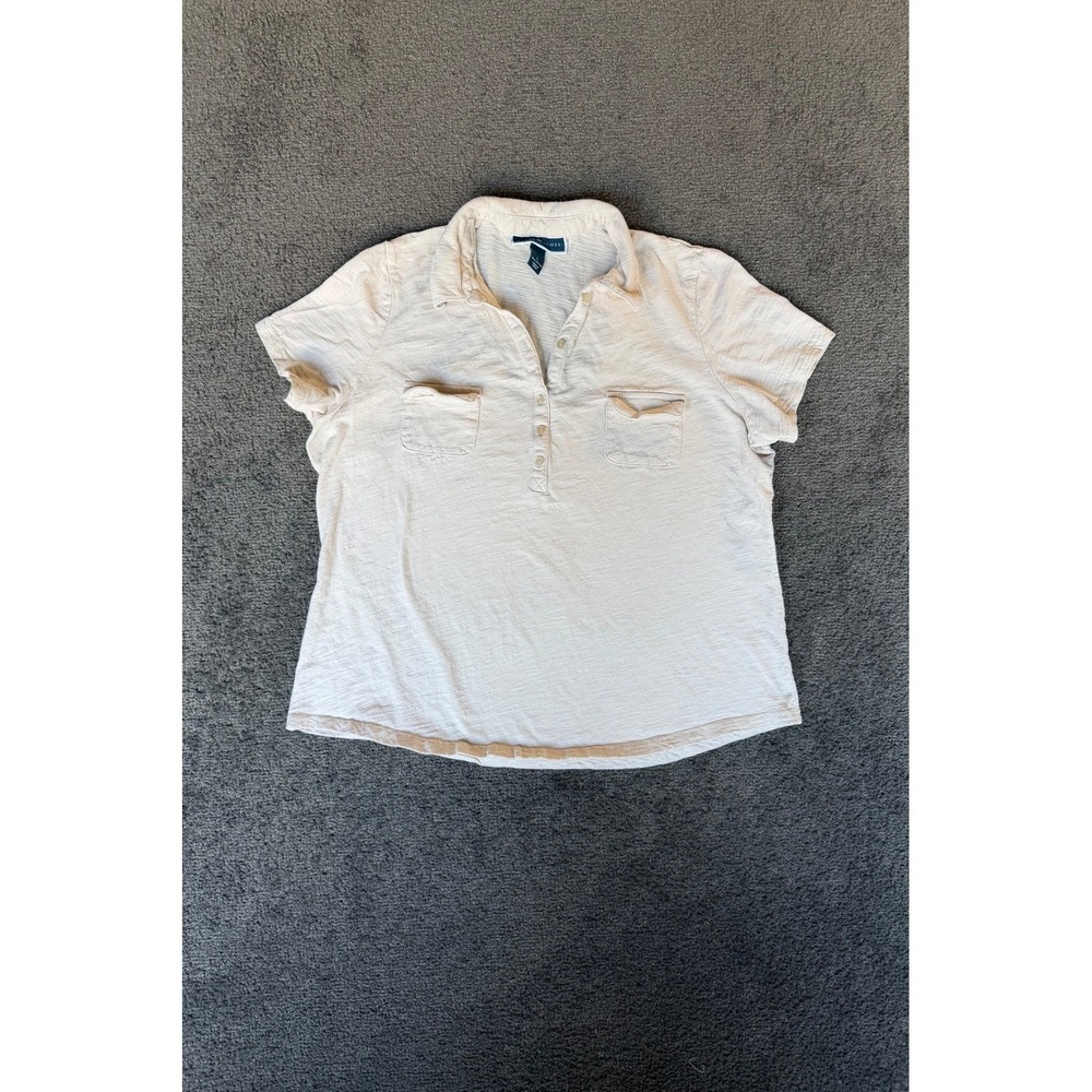 Karen Scott Mens Beige‎ Cotton Slub Short Sleeve Henley Polo Shirt Large Pockets